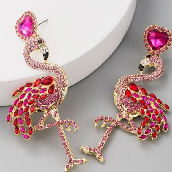 "Brea"  Rhinestone Flamingo Drop EarringsEarrings - Picture 3 of 3